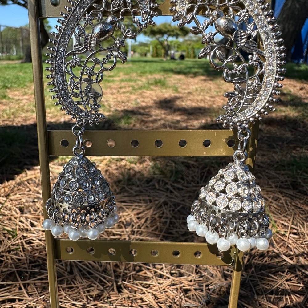 Elegant Silver and White Dangle Earrings